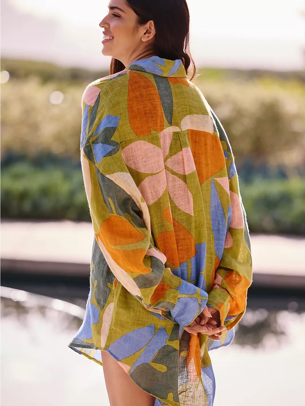 Vitamin A Multicolor Linen Floral Button-Up Shirt - NWT sz XS - Picture 3 of 16